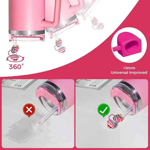 Miniatura 4 de 6 piezas de cubiertas de popote de béisbol para vasos Stanley – Lindas tapas reutilizables de silicona de 10 mm para vasos de 30 oz/40 oz con asa