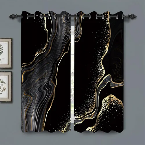Cortinas de ventana de mármol negro y dorado para dormitorio, cortinas de textura dorada fluida artística para sala de estar, cortinas opacas con