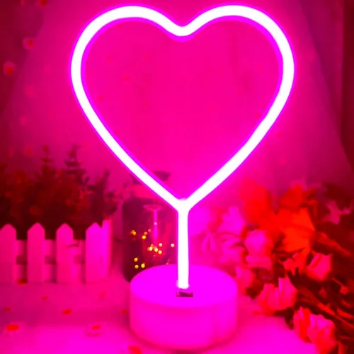Miniatura 9 de Letrero de luz LED con luces de corazón, letrero de neón en forma de corazón con base (azul)