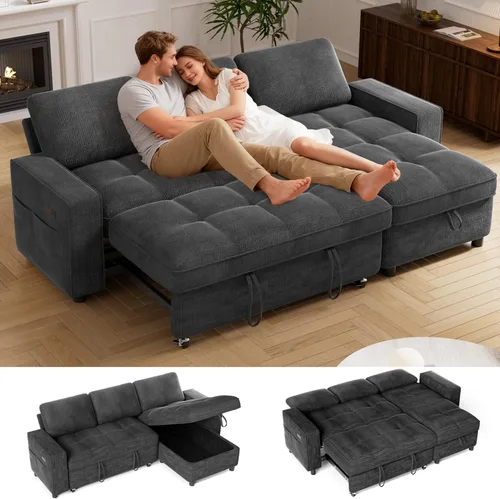 Miniatura 10 de Vipbear Sofá Seccional Cama de 81" con Cama Extraíble, Sofá Cama en Forma de L, Sofá Extraíble con Respaldo Reclinable, Chaise de Almacenamiento