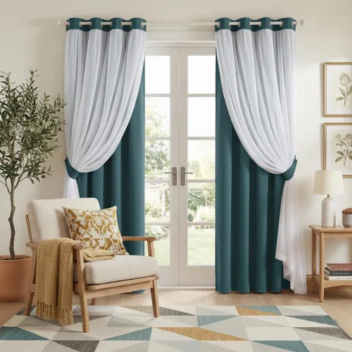 Miniatura 38 de PONY DANCE Cortinas Opacas con Superposición de Gasa, Cortinas de Doble Capa con Aislamiento Térmico Mix & Match para Oscurecer Habitaciones
