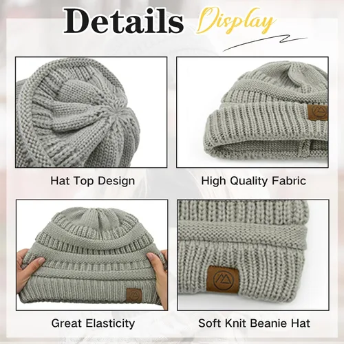 Miniatura 4 de American Trends Gorros de invierno para mujer, paquete de 4 gorros de punto grueso y holgado