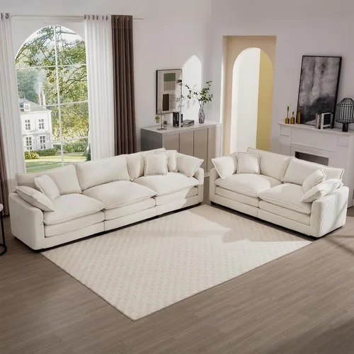 Miniatura 12 de Juego de sofá de 2 piezas de gran tamaño para sala de estar, sofá biplaza y sofá individual, asiento modular modular profundo de pana cómodos sofás