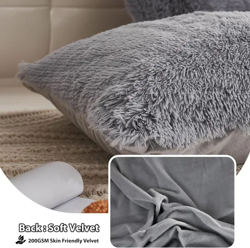 Miniatura 4 de LIFEREVO Paquete de 2 fundas de almohada de felpa lanuda de pelo sintético de terciopelo reverso, 20 x 36 pulgadas, fundas de almohada decorativas