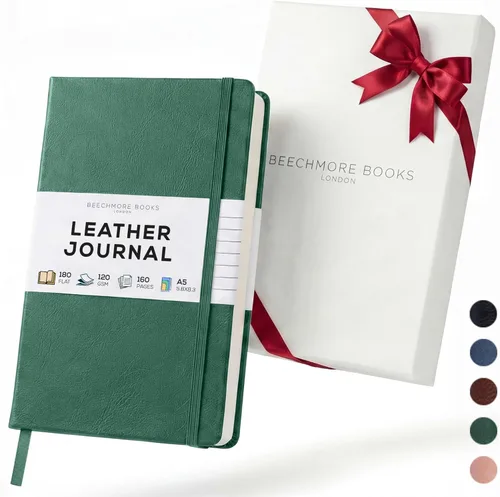 Miniatura 34 de BEECHMORE BOOKS Cuaderno rayado, 5.8 x 8.3 pulgadas, páginas rayadas A5, 160 páginas, diarios de cuero de tapa dura para mujeres, hombres, escritura