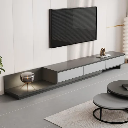 Miniatura 10 de Mid-Century - Mueble de TV extensible moderno con 3 cajones, centro de entretenimiento ajustable de 78.7 a 130 pulgadas, soporte de TV para sala