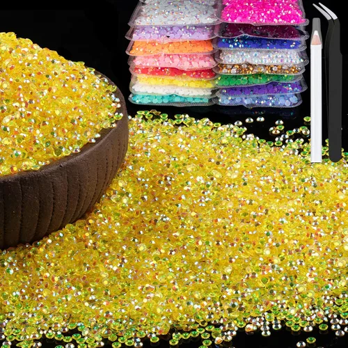 Miniatura 53 de 15000 diamantes de imitación de resina de 0.079 pulgadas a granel, diamantes de imitación de gelatina redondos negros con parte trasera plana, gemas