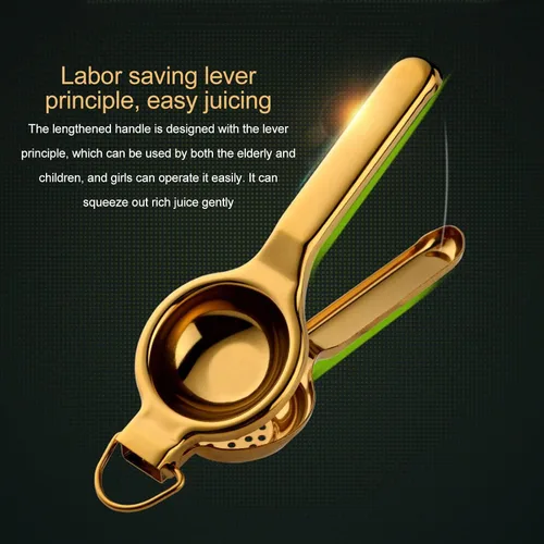 Miniatura 6 de Exprimidor manual, de acero inoxidable, exprimidor de frutas, exprimidor de mano de cítricos para extracción de limones, lima, naranja (dorado)