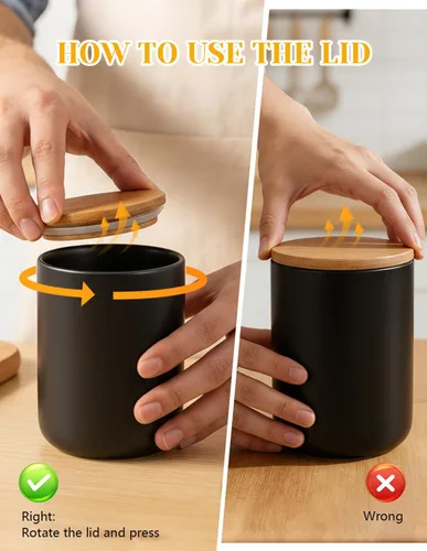 Miniatura 4 de YYW Recipientes de cerámica para almacenamiento de alimentos, recipientes de cocina con tapa hermética para granos de café, azúcar y especias Negro