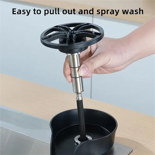 Miniatura 3 de Enjuagadora de vidrio para fregadero de cocina, arandela de tazas con boquilla giratoria 360 con manguera flexible, acero inoxidable 304 y compuesto