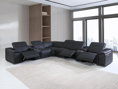Miniatura 90 de BlackJack Furniture Venice - Juego de sofá reclinable seccional de cuero italiano de grano superior de 12 piezas con 4 reclinables eléctricos