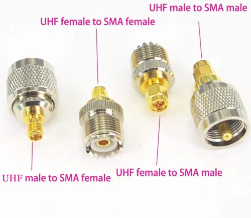Miniatura 5 de onelinkmore Kit de adaptador SMA a UHF, paquete de 4 unidades - SMA macho/hembra a PL259/SO239, latón puro chapado en oro para Baofeng UV-5R