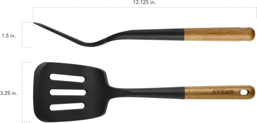 Miniatura 9 de STAUB Espátula de silicona con voladizo, perfectamente angulada para levantar panqueques, sándwiches y recoger verduras. De silicona negra mate