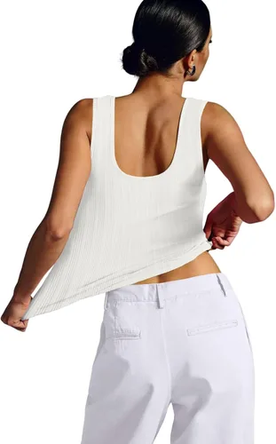 Miniatura 4 de WIHOLL Camisetas sin mangas acanaladas para mujer, de verano, sin mangas, cuello en V, casuales, básicas, de punto