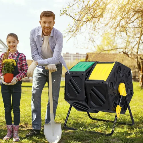 Miniatura 6 de F2C Vaso de compostaje de doble cámara de 37 galones para todas las estaciones, sin BPA, gran contenedor de compostador con 2 puertas correderas