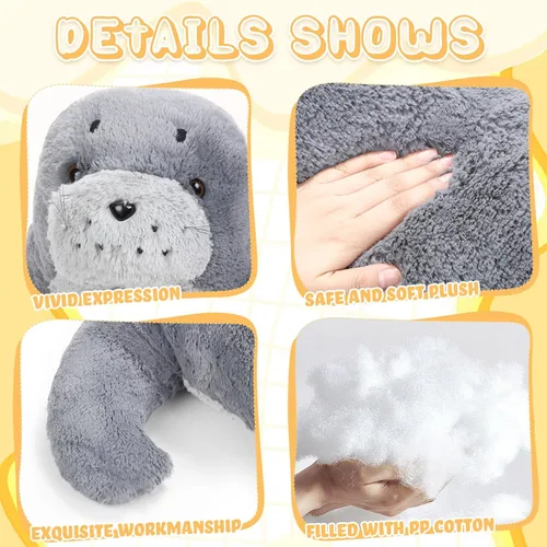 Miniatura 4 de Poen Peluche de foca gigante de 39 pulgadas, grande, grande, suave, tierno, color gris, adorable almohada grande, regalo para niños, compañero