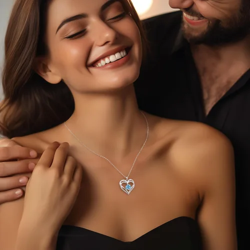 Miniatura 130 de LOUISA SECRET Love Heart Birthstone Necklaces for Women, Birthday Gift for Women, Anniversary Jewelry for Wife Her, 925 Sterling Silver Pendant