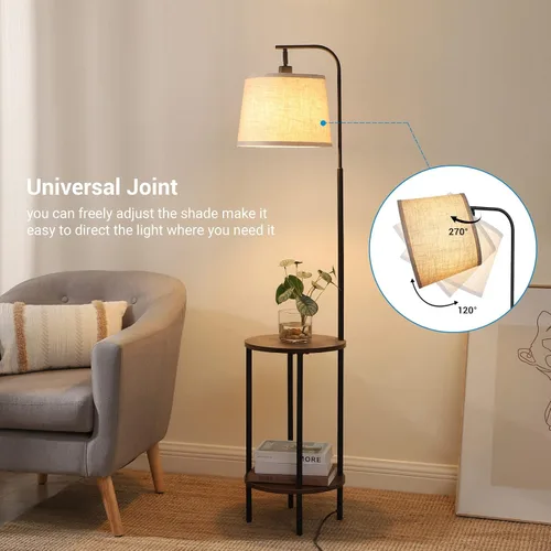 Miniatura 3 de DEWENWILS Lámpara de pie con mesa adjunta, mesita de noche estrecha de estilo granja, mesa auxiliar lateral de madera, lámpara de lectura ajustable