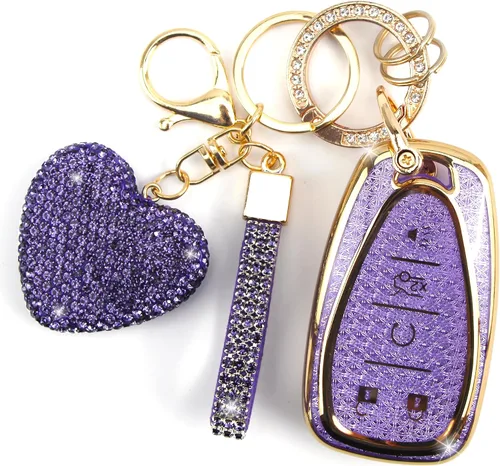 Miniatura 9 de Funda para Llavero con Llavero de Diamante para Mujeres Portallaves de Coche Compatible con Chevrolet Equinox Malibu Cruze Traverse Camaro Trax