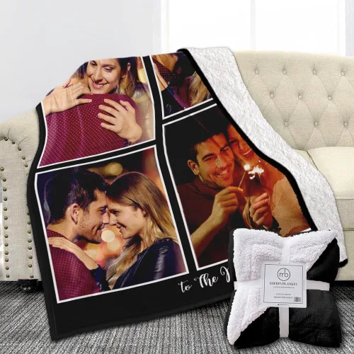 Miniatura 14 de Manta de fotos personalizada de forro polar, suave, cálida, mullida, regalos personalizados para parejas, novio, novia, manta con fotos 4 fotos