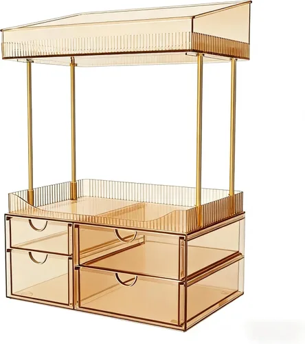 Miniatura 6 de SNSLXH Organizador de maquillaje de 4 cajones, 4 niveles, organizador de cosméticos, ideal para cosméticos, con cajones para encimera, baño