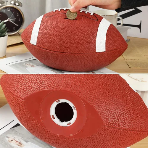 Miniatura 9 de H&W Alcancía de fútbol para niños, inastillable, con temática de deportes de rugby, tamaño grande, regalo de Super Bowl para niños