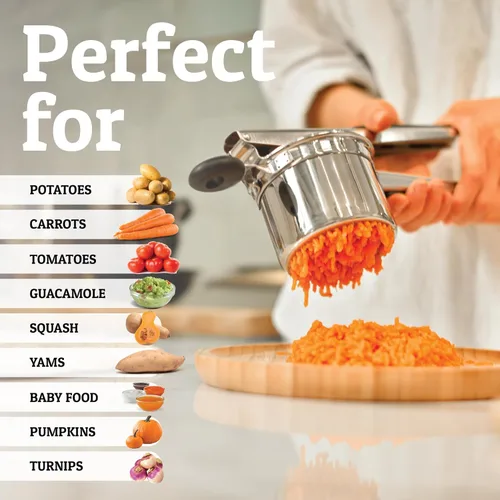 Miniatura 5 de Pasapurés y prensa para patatas de PriorityChef, hace pure de patatas ligeros y esponjosos a la perfección, 100 % de acero inoxidable. Negro