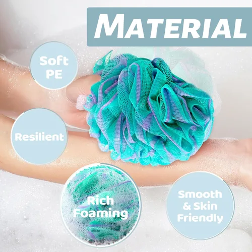 Miniatura 3 de 10 paquetes de esponjas de baño tipo lufa de 40g, esponjas de malla suaves para la ducha, bolas de baño exfoliantes para mujeres, hombres y niños
