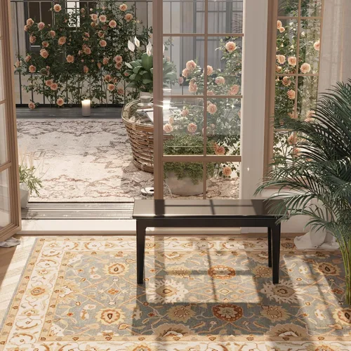 Miniatura 6 de Banco de comedor de 39.4 pulgadas de madera de roble macizo, banco de entrada para sala de estar, dormitorio, cocina (negro)