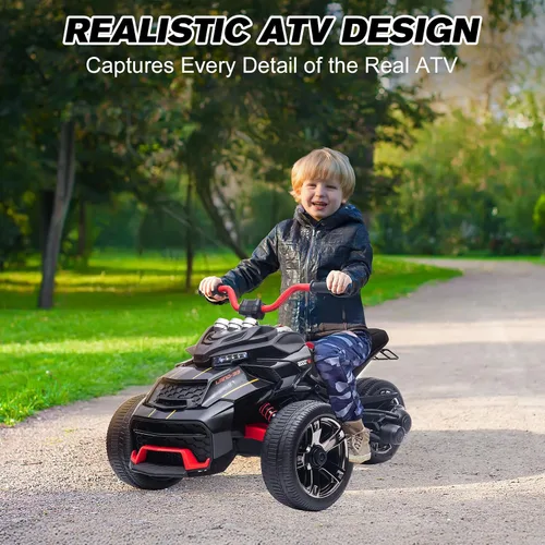 Miniatura 6 de Motocicleta eléctrica para niños de 12 V, rueda eléctrica de 3 ruedas, con luces LED, neumáticos EVA, velocidad alta y baja, bocina, música, negro