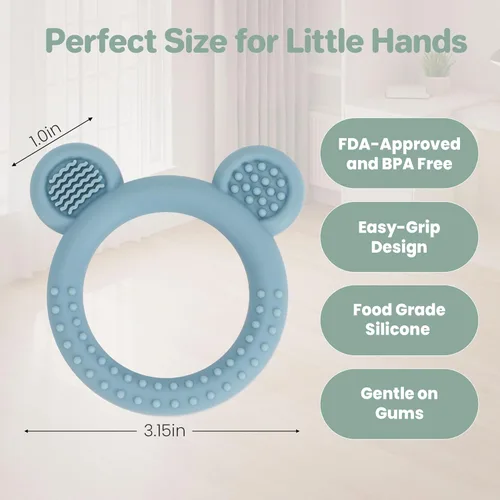 Miniatura 2 de Eascrozn Juego de 3 juguetes de dentición para bebés, mordedores para bebés de 3-6 6-12 meses, sin BPA, suaves y texturizados, anillos de dentición