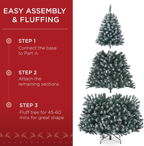 Miniatura 6 de Best Choice Products Artificial Frosted Christmas Tree, 7.5ft Premium Pre-Lit Realistic Spruce Holiday Décor w/Dense Branches, Metal Base – Blue