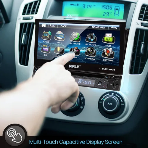Pyle Receptor de unidad principal DIN individual - Reproductor de CD/DVD estéreo para automóvil con pantalla táctil multicolor de 7 pulgadas,