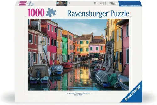Ravensburger - Burano, Italia - Rompecabezas de 1000 piezas - Impresionantes imágenes vívidas de góndolas y casas junto al canal - Escena colorida