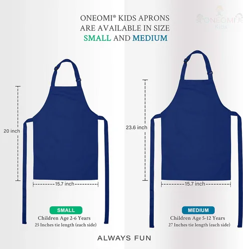 Miniatura 5 de Delantal para niños, pequeño, 100% algodón con una correa ajustable para adaptarse a todas las edades Azul