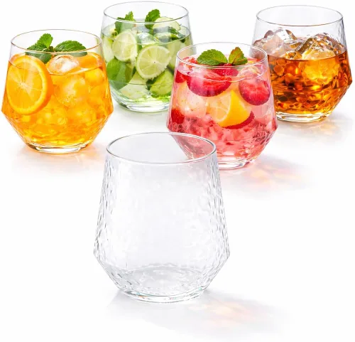 Miniatura 21 de Oojami 40 vasos de 12 onzas irrompibles de plástico sin tallo, para vino, champán, whisky, elegantes, duraderos, desechables, para interiores y negro