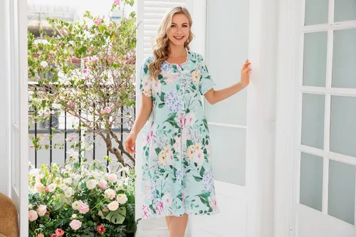Miniatura 2 de COSUNIONY Camisones para mujer, de algodón suave, manga corta, para dormir, casual, con bolsillos