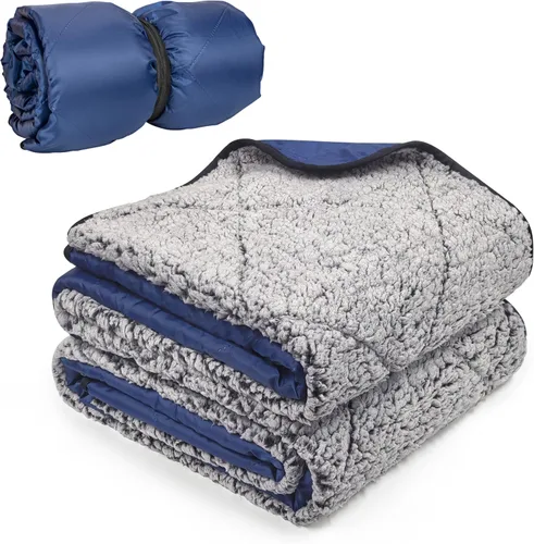 Miniatura 10 de Tirrinia Manta impermeable para exteriores con forro sherpa, resistente al viento, triple capa, cálida y cómoda, plegable para camping, estadio