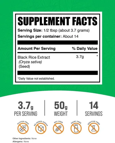 Miniatura 2 de BulkSupplements. com Polvo de extracto de arroz negro - Polvo de arroz negro, suplemento sin gluten, sin sabor, 0.13 oz por porción, 50 g (1.8 oz)