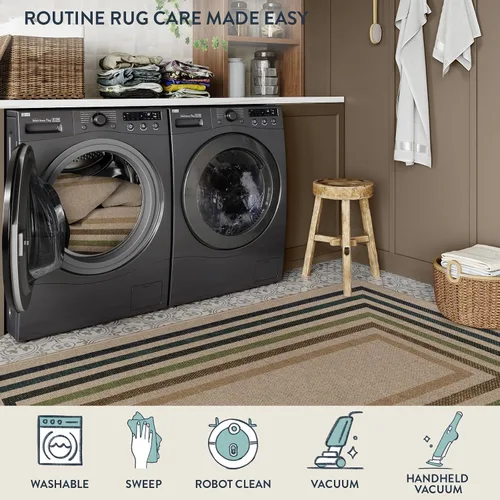 Miniatura 6 de Lahome Alfombra moderna geométrica fácil de yute para entrada, 3x5 lavable, alfombras de cocina de granja para dormitorio, contemporánea