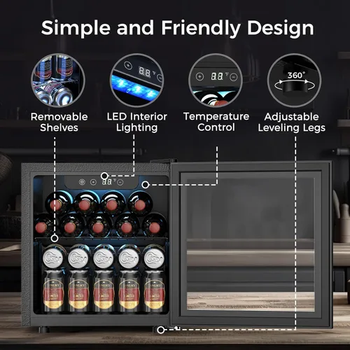 Miniatura 7 de Electactic Nevera de Vino Independiente de Encimera 12 Botellas, 50 Latas Bodega de Vino Enfriador de Bebidas para Refrescos, Cerveza Enlatada