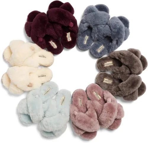 Miniatura 2 de Fireside by Dearfoams Women's Newcastle Crossband All Over Shearling Easy onOff Slide Slipper