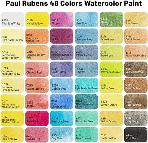 Miniatura 2 de Paul Rubens Pintura de acuarela de grado artístico, 48 colores sólidos pasteles con caja de metal portátil para artistas, principiantes