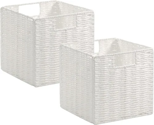 Miniatura 24 de VAGUSICC - Canastas de almacenamiento tejidas a mano, juego de 2, con asas, plegables, tipo cubo, de 13 pulgadas, grandes, de mimbre, para estantes