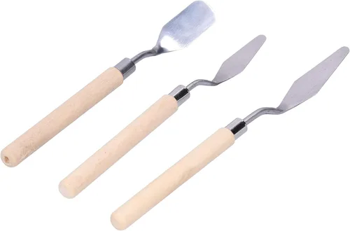 Miniatura 7 de Juego de cuchillos de paleta, 3 unids mango de madera pintura al óleo raspador cuchillo de paleta mango de madera pintura cuchillo conjunto