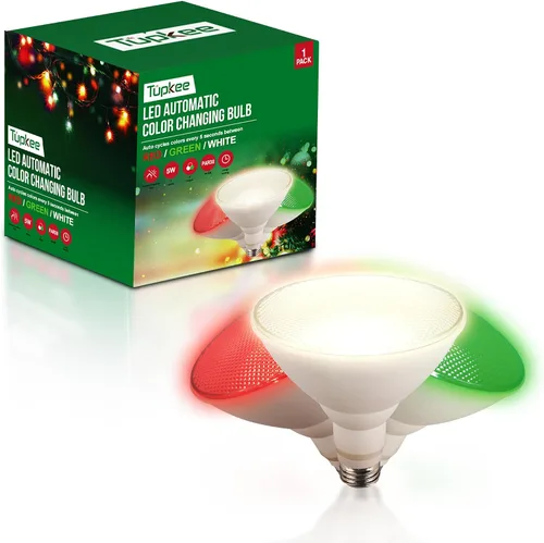 Miniatura 9 de Bombilla LED automática que cambia de color – Ciclos automáticamente entre rojo/verde/blanco cada 5 segundos – A19, E26, 2 W, bombilla LED de porche