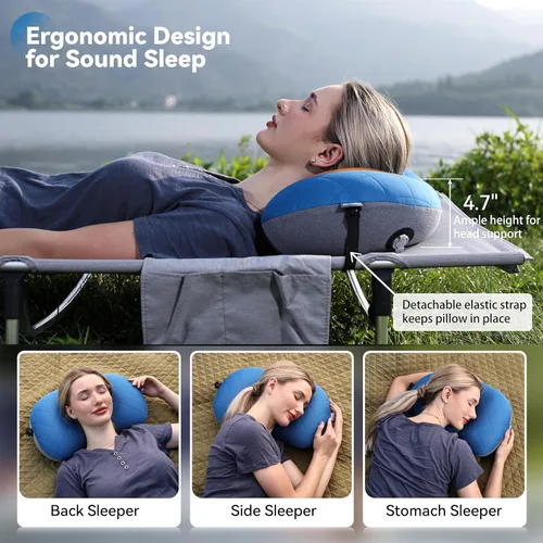 Miniatura 2 de MARCHWAY Almohada inflable ultraligera para acampar con funda suave y lavable, compacta, compresible, portátil, para campamento al aire libre, Azul