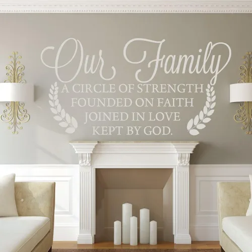 Miniatura 5 de Decoración de pared familiar – Nuestra familia un círculo de fuerza fundado en la fe unido en el amor mantenido por Dios – Decoración de vinilo