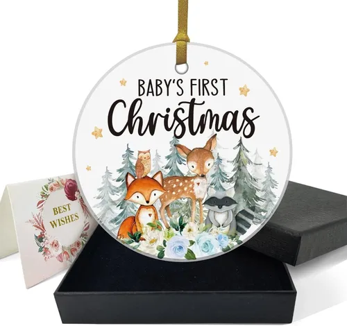 REWIDPARTY Adorno colgante para la primera Navidad del bebé, animal del bosque, para familia, amigos, Navidad, hogar, oficina, árbol, adorno de