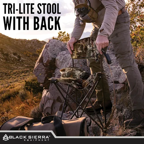 Miniatura 3 de Black Sierra Tri-Lite - Taburete plegable con respaldo y soporte para tazas, silla de pesca y caza portátil ligera con correa de transporte, asiento